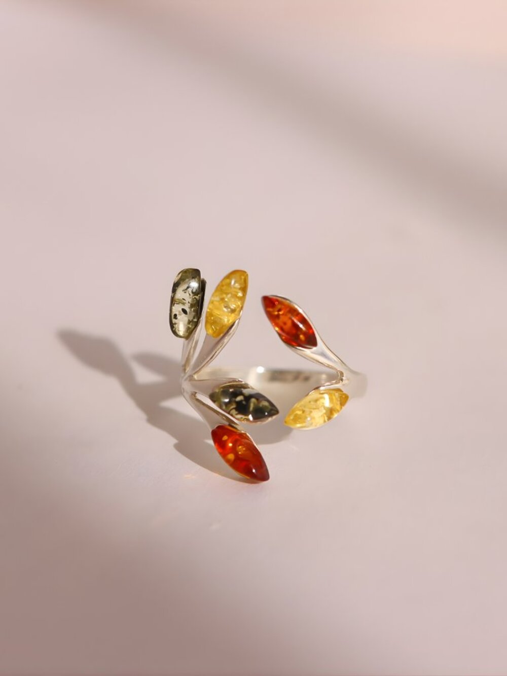 Baltic Amber Open Leaf Ring-Sterling Silver